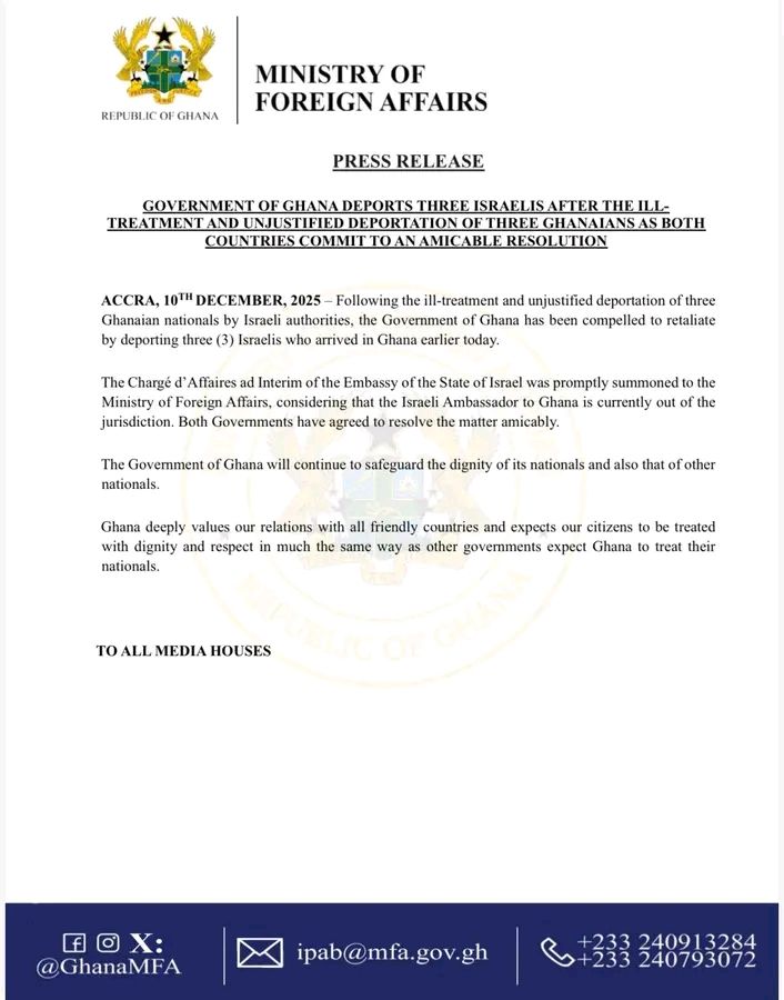 Ghana deports three Israeli nationals 