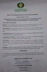 ECOWAS backs Ghana’s President, Mahama as sole candidate for 2027 AU chair